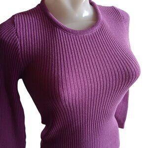 Women's Small Sweater Top Vintage 1970's Purple Hippie Ribbed Knit Sexy Disco